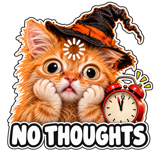 MEOWLAG, a fluffy ginger witch kitten with a white loading circle on his forehead.